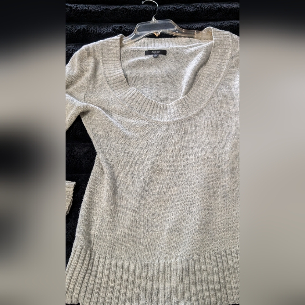 Express Light Shimmer - Light Gray, Semi-loose Neck Sweater